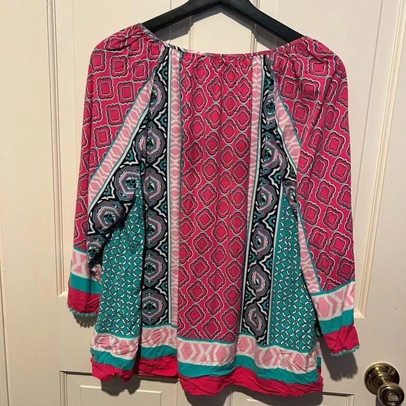 Crown & Ivy Aztec Multi patern Tassel Blouse PL - Picture 6 of 6